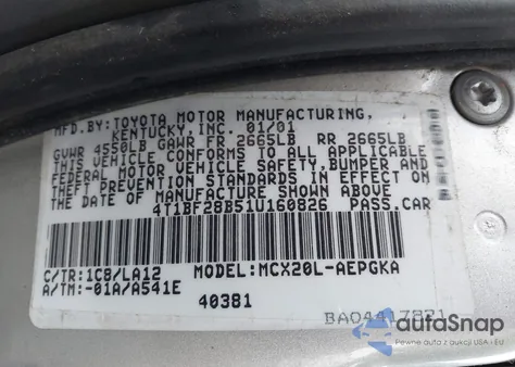 2001 Toyota Avalon Xls from USA, damaged, VIN 4T1BF28B51U160826